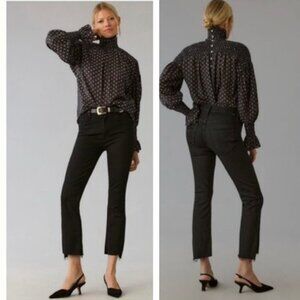 MOTHER Insider Crop Step Fray Flare Jeans Black Goth Stretch Pockets Zip Fly 24